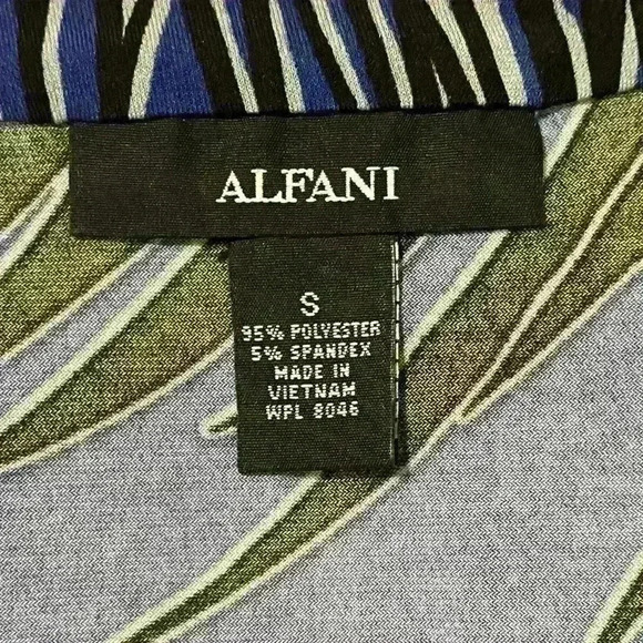 Alfani Wrap Dress Size Small Blue Black Leaf V-Neck Short Sleeve - Picture 7 of 9